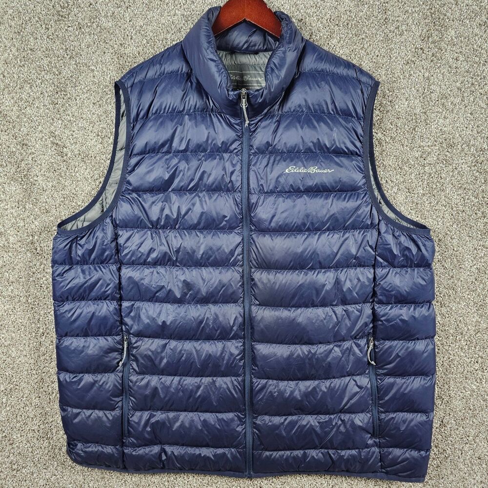 Eddie Bauer 650 Puffer Vest Mens 3XLT Tall Navy Down Full Zip Pockets Hike Camp